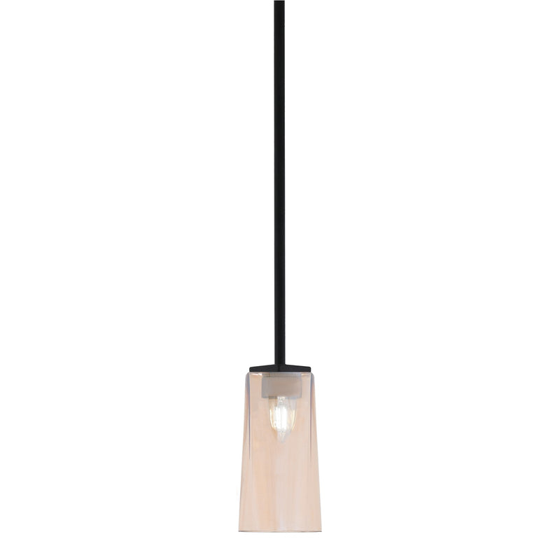 Toltec Franklin 5in 1-Light Mini Pendant | Modern Matte Black and Amber Gradient Glass | Kitchen Island & Dining Room | 5 x 10 in | Model 1201-MB-293