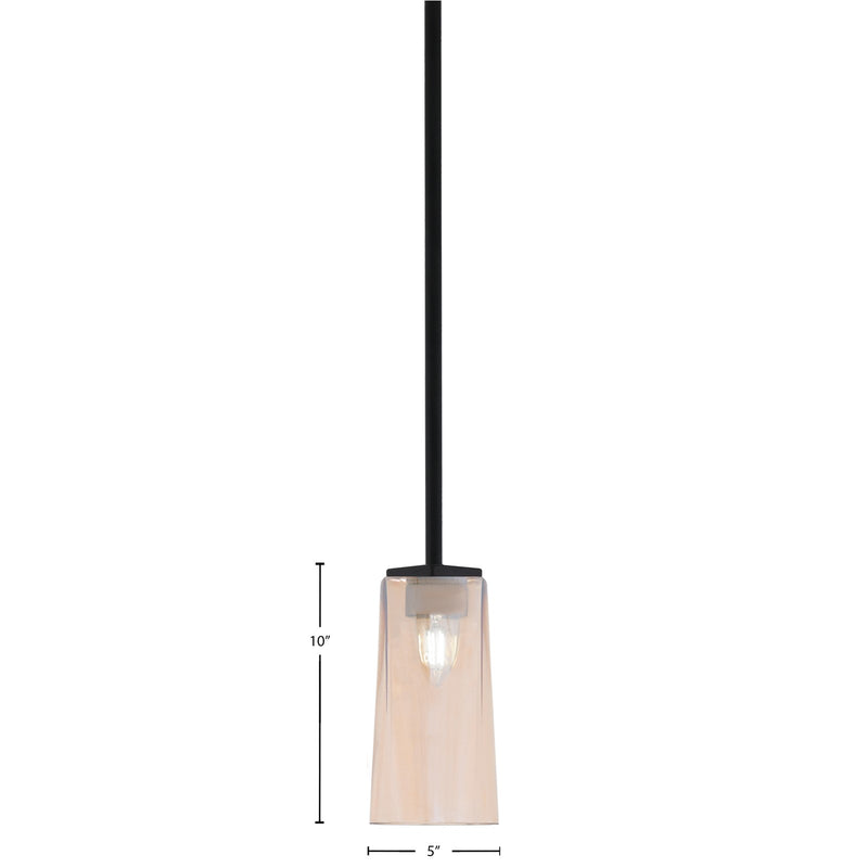 Toltec Franklin 5in 1-Light Mini Pendant | Modern Matte Black and Amber Gradient Glass | Kitchen Island & Dining Room | 5 x 10 in | Model 1201-MB-293