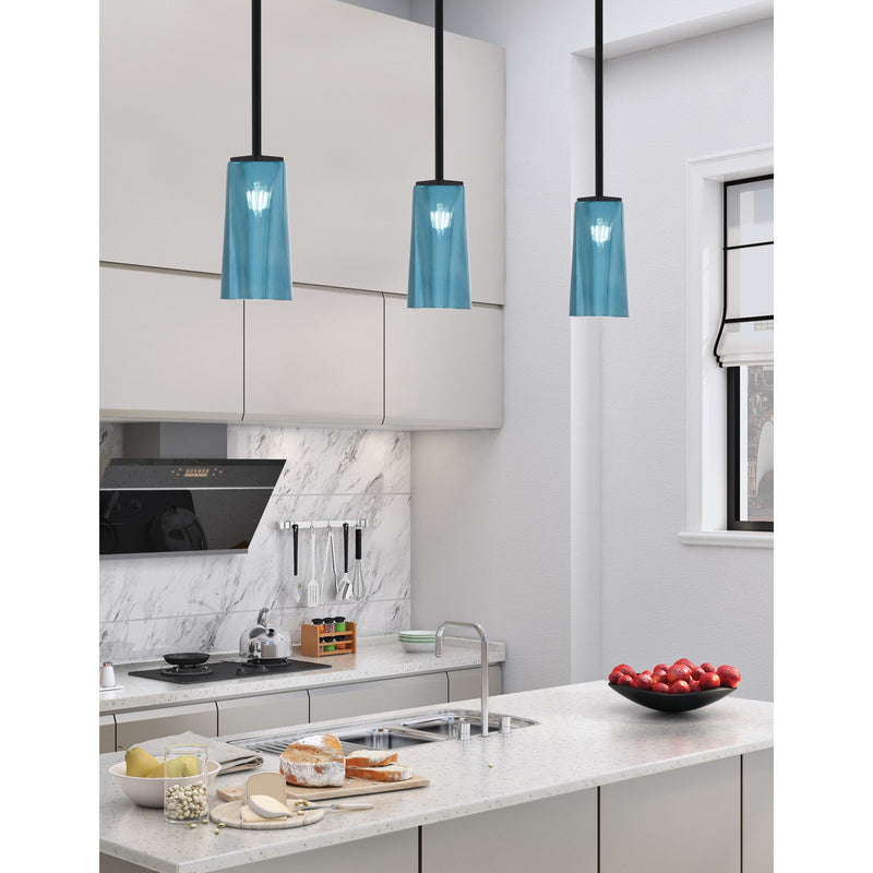 Toltec Franklin 5in 1-Light Mini Pendant | Modern Matte Black and Blue Gradient Glass | Kitchen Island & Dining Room | 5 x 10 in | Model 1201-MB-295