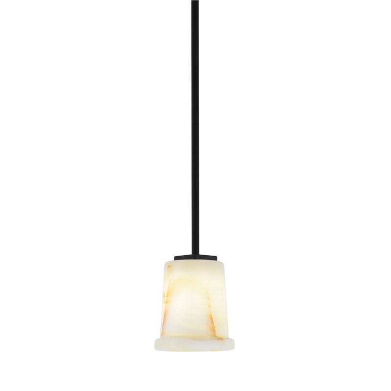Toltec Franklin 5in 1-Light Mini Pendant | Modern Matte Black and Natural Stone Shade | Kitchen Island & Dining Room | 5 x 6 in | Model 1201-MB-4128
