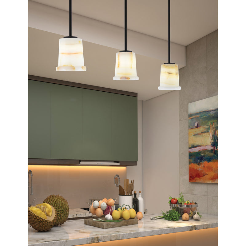 Toltec Franklin 5in 1-Light Mini Pendant | Modern Matte Black and Natural Stone Shade | Kitchen Island & Dining Room | 5 x 6 in | Model 1201-MB-4128