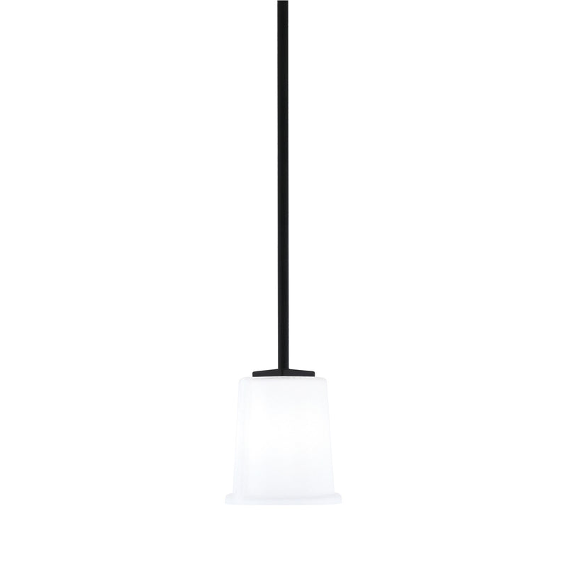 Toltec Franklin 5in 1-Light Mini Pendant | Modern Matte Black and White Opal Glass | Kitchen Island & Dining Room | 5 x 6 in | Model 1201-MB-5031