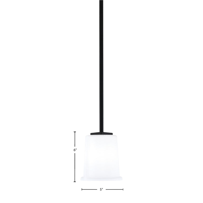 Toltec Franklin 5in 1-Light Mini Pendant | Modern Matte Black and White Opal Glass | Kitchen Island & Dining Room | 5 x 6 in | Model 1201-MB-5031