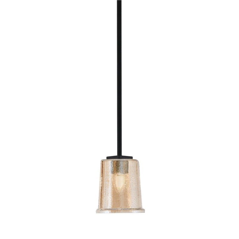 Toltec Franklin 5in 1-Light Mini Pendant | Modern Matte Black and Amber Bubble Glass | Kitchen Island & Dining Room | 5 x 6 in | Model 1201-MB-5033