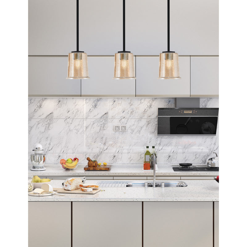 Toltec Franklin 5in 1-Light Mini Pendant | Modern Matte Black and Amber Bubble Glass | Kitchen Island & Dining Room | 5 x 6 in | Model 1201-MB-5033