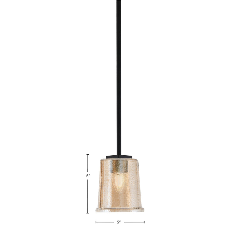 Toltec Franklin 5in 1-Light Mini Pendant | Modern Matte Black and Amber Bubble Glass | Kitchen Island & Dining Room | 5 x 6 in | Model 1201-MB-5033