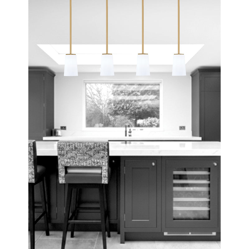 Toltec Franklin 4.5in 1-Light Mini Pendant | New Age Brass and White Opal Glass | Kitchen Island & Breakfast Bar | 4.5 x 7 in | Model 1201-NAB-261