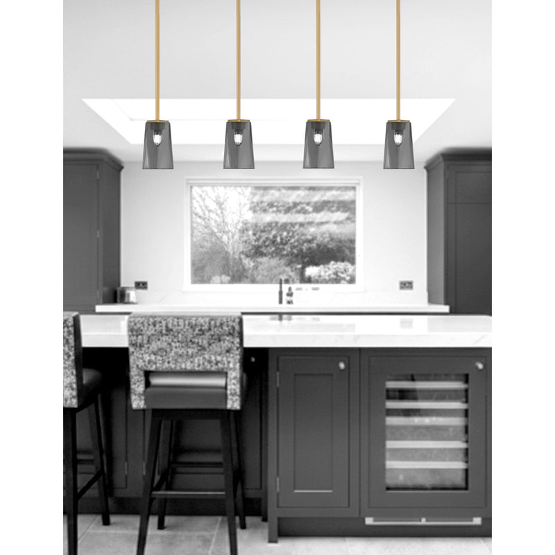 Toltec Franklin 4.5in 1-Light Mini Pendant | New Age Brass and Smoke Bubble Glass | Kitchen Island & Breakfast Bar | 4.5 x 7 in | Model 1201-NAB-262