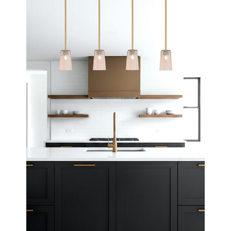 Toltec Franklin 4.5in 1-Light Mini Pendant | New Age Brass and Amber Gradient Glass | Kitchen Island & Breakfast Bar | 4.5 x 7 in | Model 1201-NAB-263