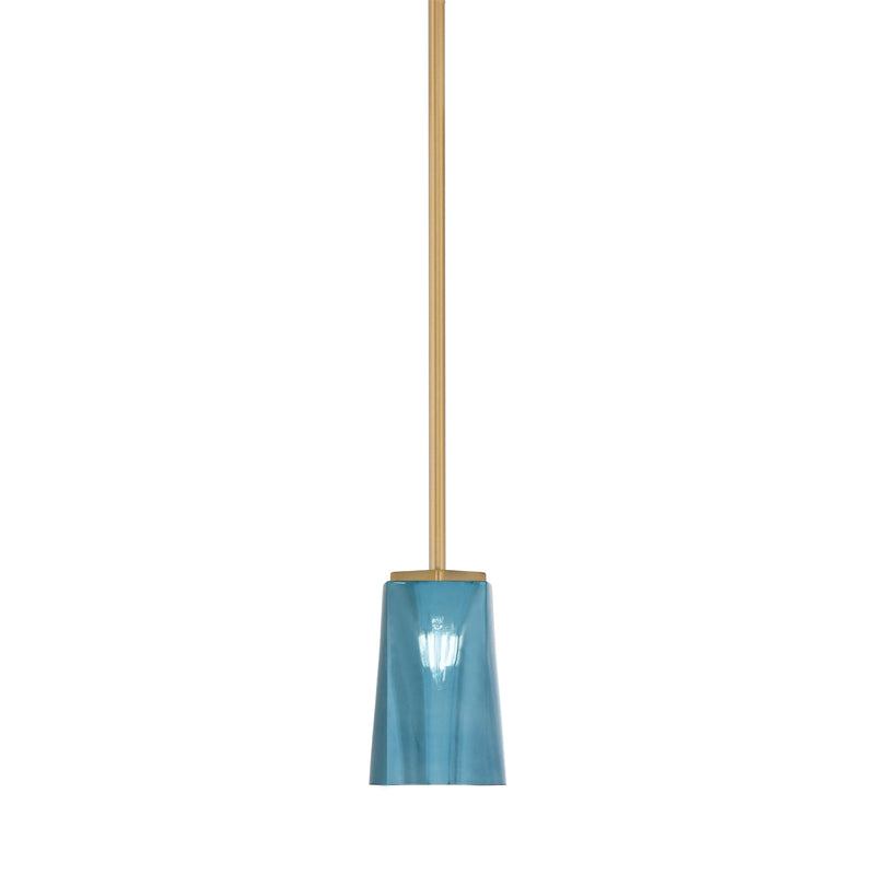 Toltec Franklin 4.5in 1-Light Mini Pendant | New Age Brass and Blue Gradient Glass | Kitchen Island & Breakfast Bar | 4.5 x 7 in | Model 1201-NAB-265