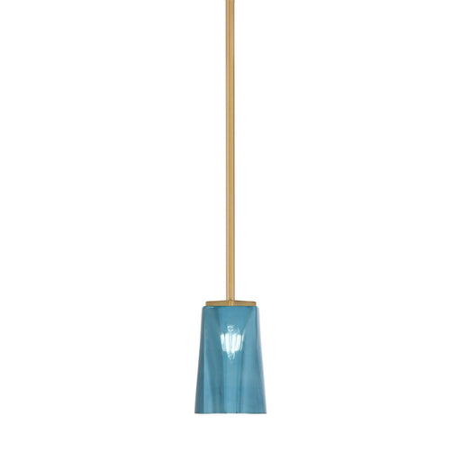 Toltec Franklin 4.5in 1-Light Mini Pendant | New Age Brass and Blue Gradient Glass | Kitchen Island & Breakfast Bar | 4.5 x 7 in | Model 1201-NAB-265