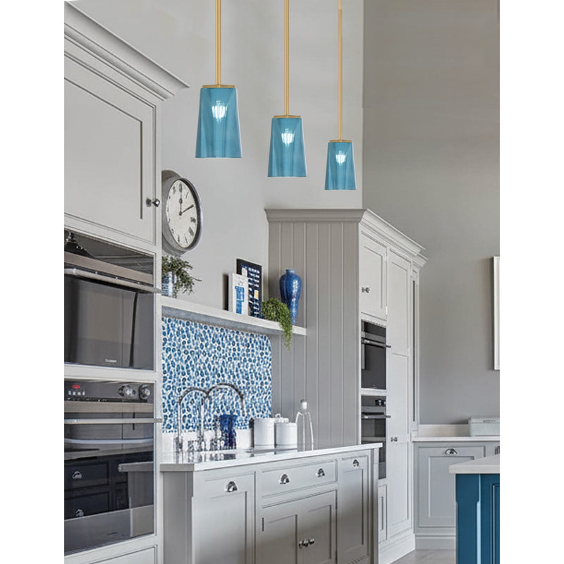 Toltec Franklin 4.5in 1-Light Mini Pendant | New Age Brass and Blue Gradient Glass | Kitchen Island & Breakfast Bar | 4.5 x 7 in | Model 1201-NAB-265