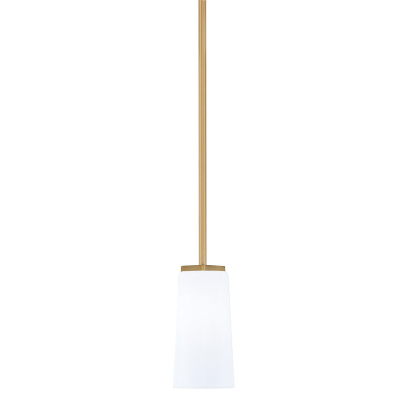 Toltec Franklin 5in 1-Light Mini Pendant | New Age Brass and White Opal Glass | Kitchen Island & Dining Room | 5 x 10 in | Model 1201-NAB-291