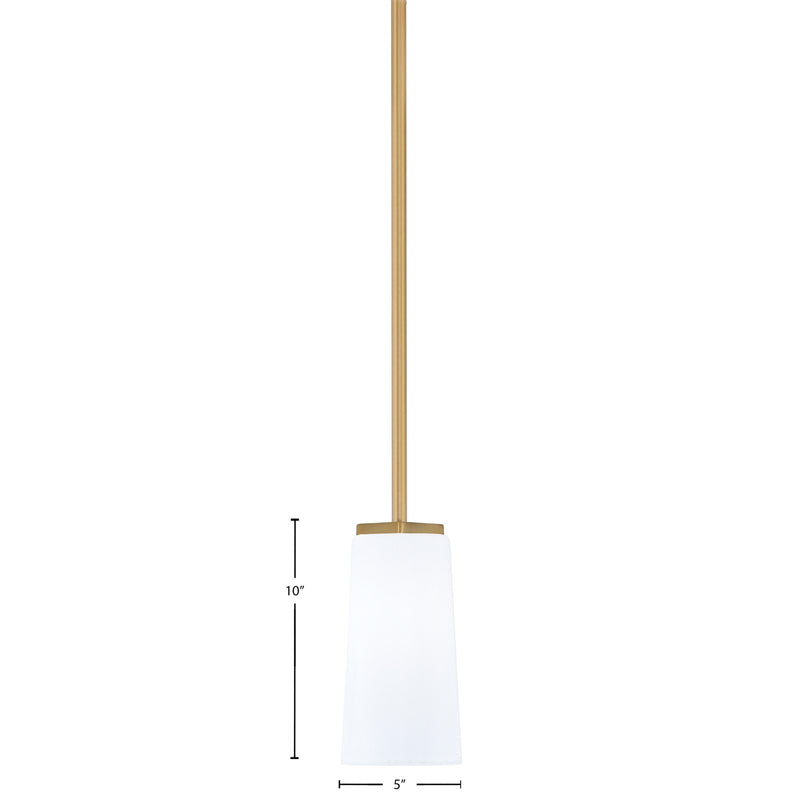 Toltec Franklin 5in 1-Light Mini Pendant | New Age Brass and White Opal Glass | Kitchen Island & Dining Room | 5 x 10 in | Model 1201-NAB-291