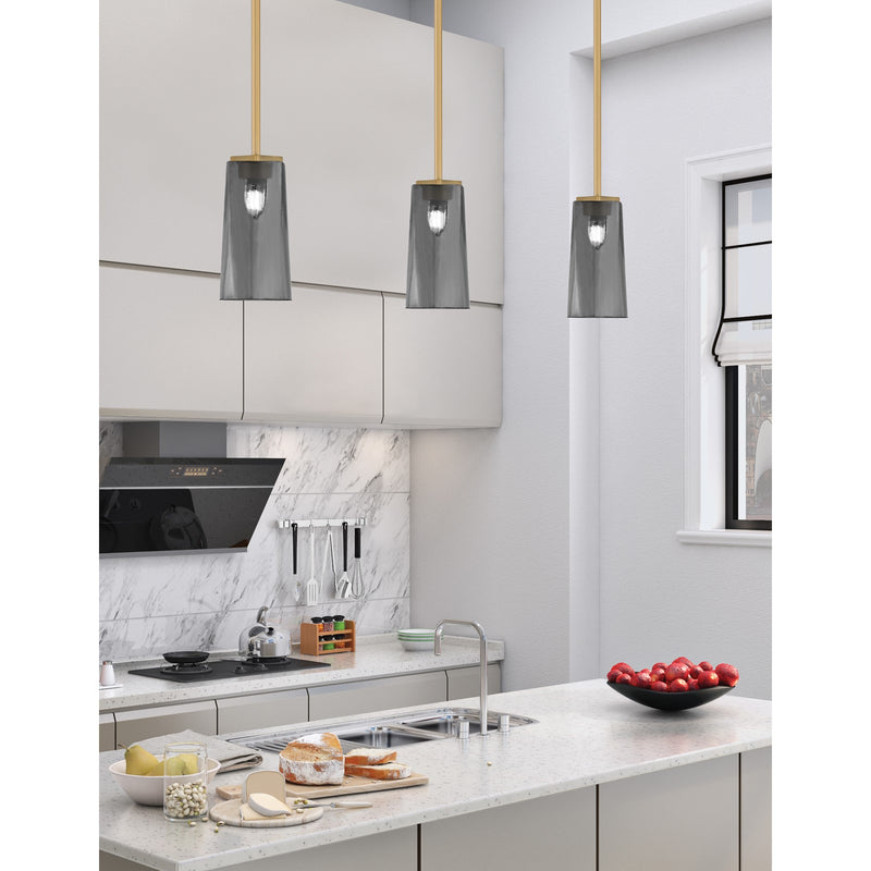 Toltec Franklin 5in 1-Light Mini Pendant | New Age Brass and Smoke Bubble Glass | Kitchen Island & Dining Room | 5 x 10 in | Model 1201-NAB-292