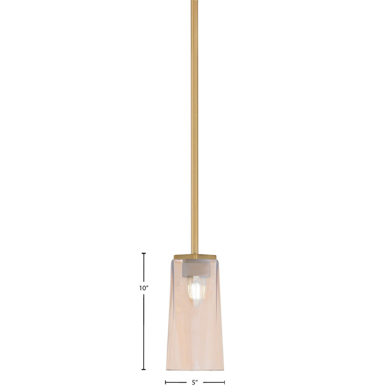 Toltec Franklin 5in 1-Light Mini Pendant | New Age Brass and Amber Gradient Glass | Kitchen Island & Dining Room | 5 x 10 in | Model 1201-NAB-293