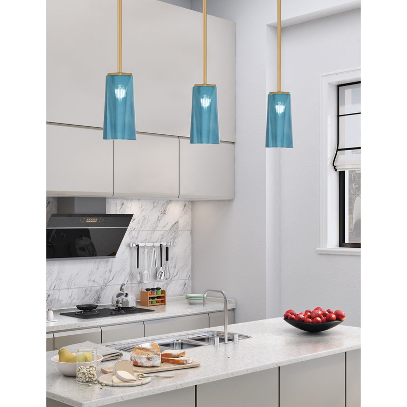 Toltec Franklin 5in 1-Light Mini Pendant | New Age Brass and Blue Gradient Glass | Kitchen Island & Dining Room | 5 x 10 in | Model 1201-NAB-295