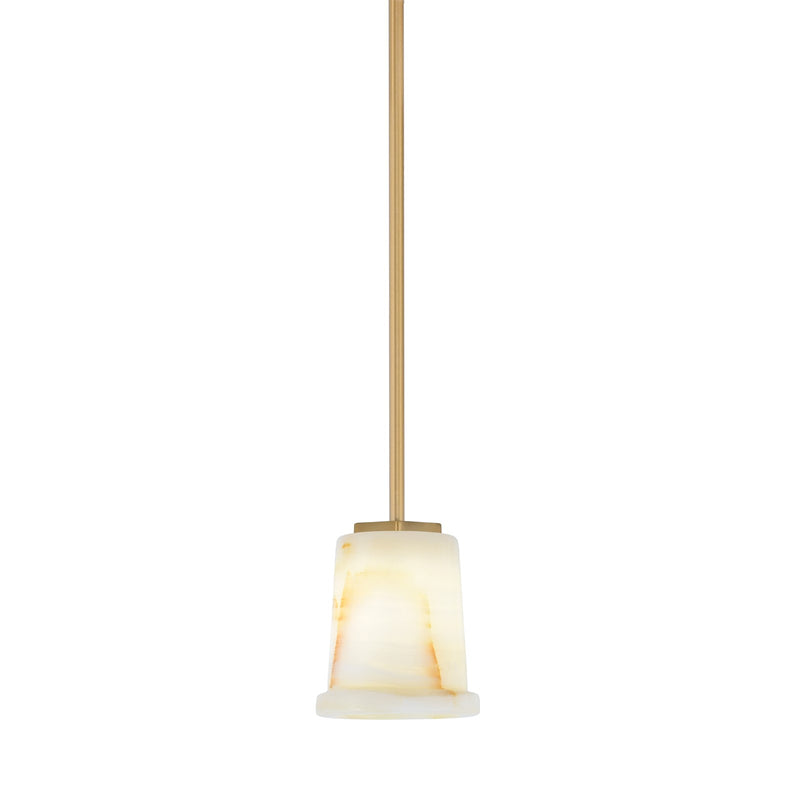 Toltec Franklin 6in 1-Light Mini Pendant | Transitional New Age Brass and Natural Stone | Kitchen Island & Dining Room | Model 1201-NAB-4128