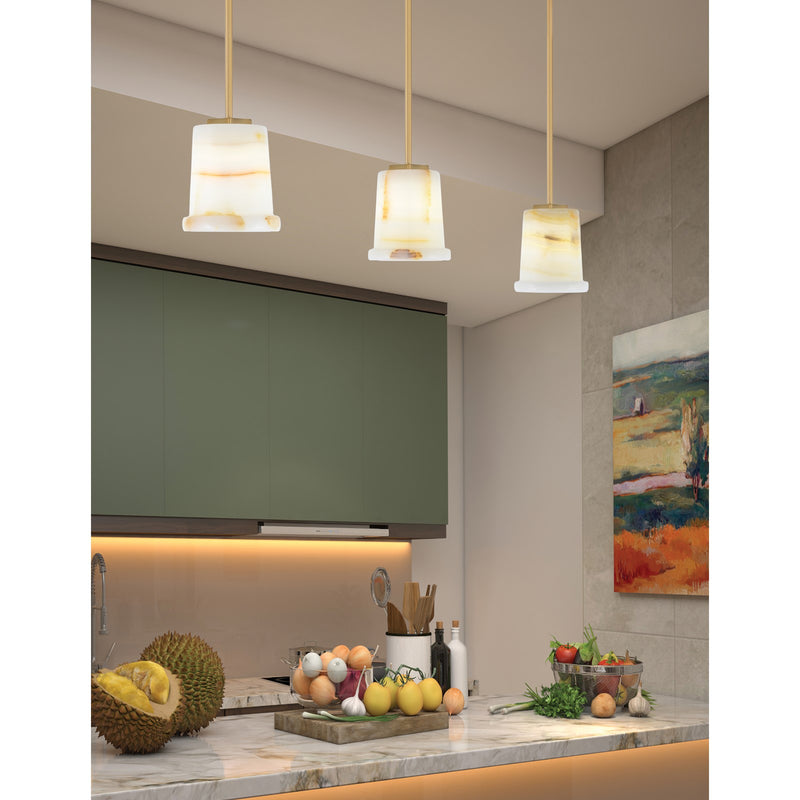 Toltec Franklin 6in 1-Light Mini Pendant | Transitional New Age Brass and Natural Stone | Kitchen Island & Dining Room | Model 1201-NAB-4128