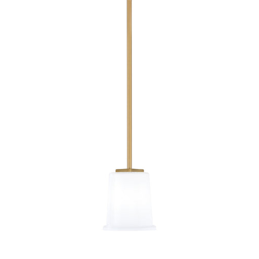 Toltec Franklin 6in 1-Light Mini Pendant | Transitional New Age Brass and White Opal Glass | Kitchen Island & Dining Room | Model 1201-NAB-5031
