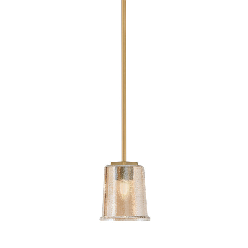 Toltec Franklin 6in 1-Light Mini Pendant | Transitional New Age Brass and Amber Bubble Glass | Kitchen Island & Dining Room | Model 1201-NAB-5033