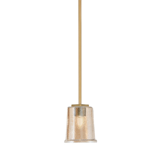 Toltec Franklin 6in 1-Light Mini Pendant | Transitional New Age Brass and Amber Bubble Glass | Kitchen Island & Dining Room | Model 1201-NAB-5033