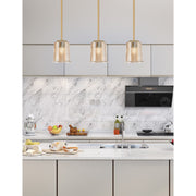 Toltec Franklin 6in 1-Light Mini Pendant | Transitional New Age Brass and Amber Bubble Glass | Kitchen Island & Dining Room | Model 1201-NAB-5033