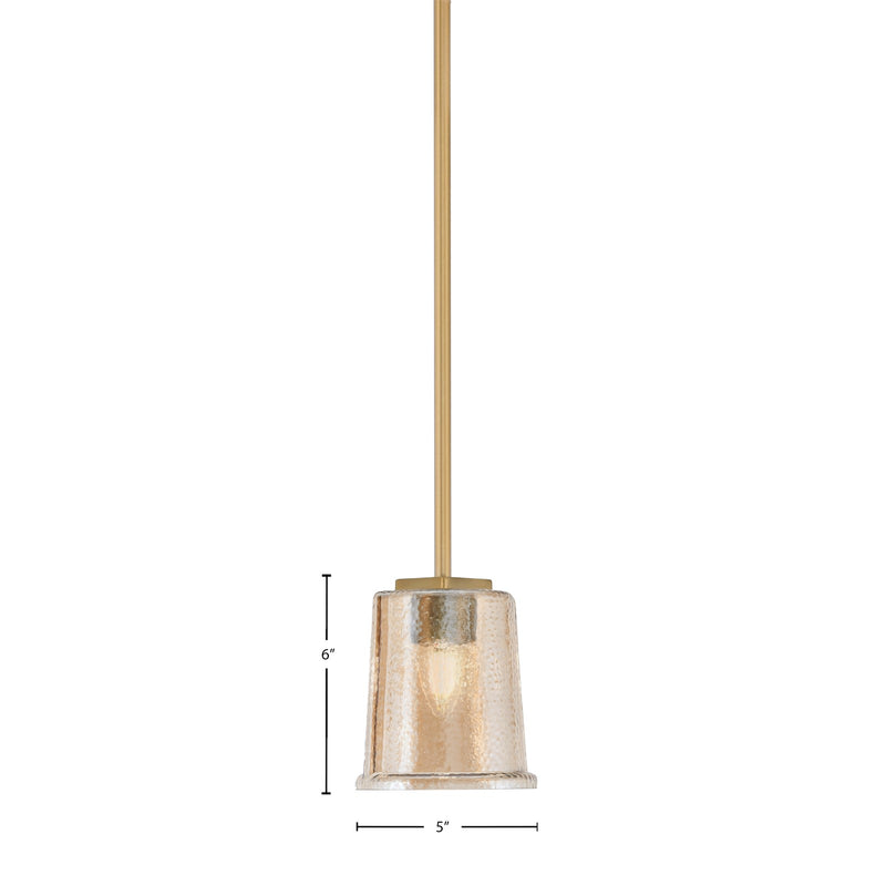 Toltec Franklin 6in 1-Light Mini Pendant | Transitional New Age Brass and Amber Bubble Glass | Kitchen Island & Dining Room | Model 1201-NAB-5033