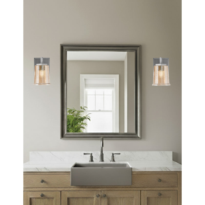 Toltec Franklin 9in 1-Light Wall Sconce | Modern Graphite and Amber Bubble Glass | Bedroom & Hallway Accent Light | Model 1211-GP-5033