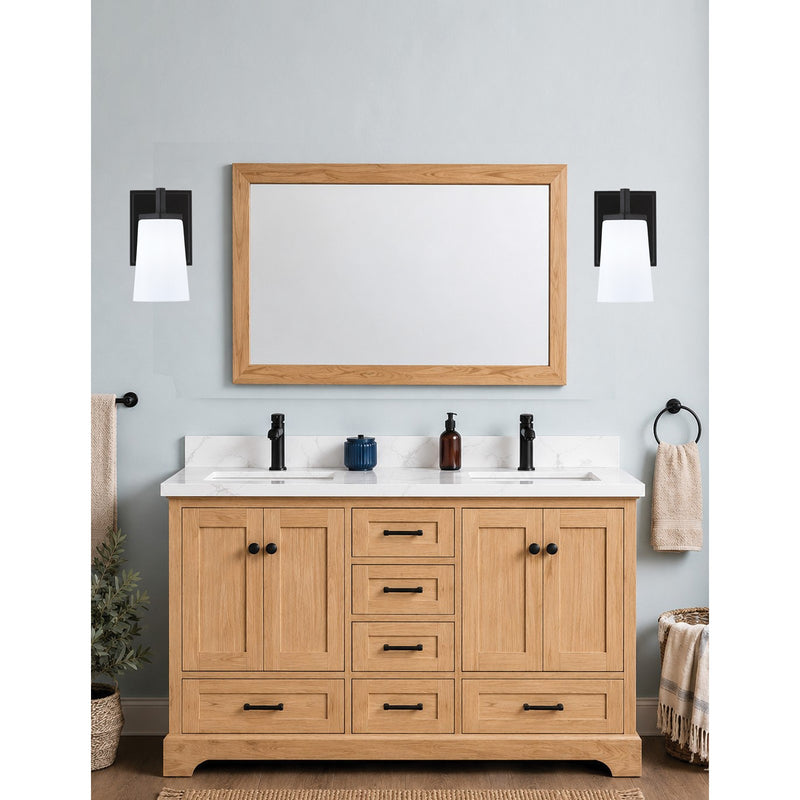 Toltec Franklin 10in 1-Light Wall Sconce | Modern Matte Black and White Opal Glass | Bedroom & Hallway Accent Light | Model 1211-MB-261