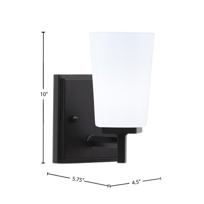 Toltec Franklin 10in 1-Light Wall Sconce | Modern Matte Black and White Opal Glass | Bedroom & Hallway Accent Light | Model 1211-MB-261