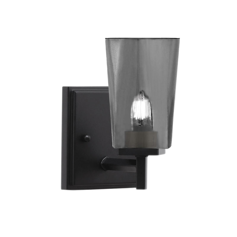 Toltec Franklin 10in 1-Light Wall Sconce | Modern Matte Black and Smoke Bubble Glass | Bathroom & Hallway Accent Light | Model 1211-MB-262