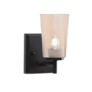 Toltec Franklin 10in 1-Light Wall Sconce | Modern Matte Black and Amber Gradient Glass | Bathroom & Hallway Accent Light | Model 1211-MB-263