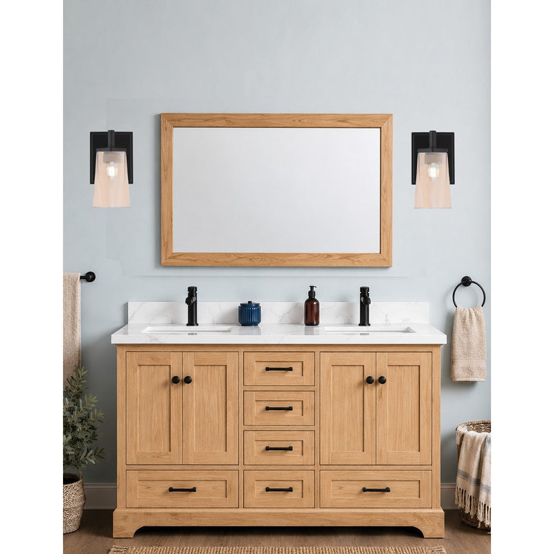 Toltec Franklin 10in 1-Light Wall Sconce | Modern Matte Black and Amber Gradient Glass | Bathroom & Hallway Accent Light | Model 1211-MB-263