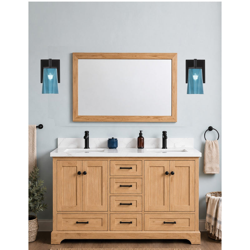 Toltec Franklin 10in 1-Light Wall Sconce | Modern Matte Black and Blue Gradient Glass | Bathroom & Hallway Accent Light | Model 1211-MB-265