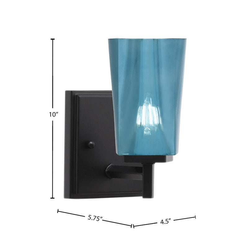 Toltec Franklin 10in 1-Light Wall Sconce | Modern Matte Black and Blue Gradient Glass | Bathroom & Hallway Accent Light | Model 1211-MB-265