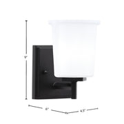 Toltec Franklin 9in 1-Light Wall Sconce | Modern Matte Black and White Opal Glass | Bathroom & Hallway Accent Light | Model 1211-MB-5031