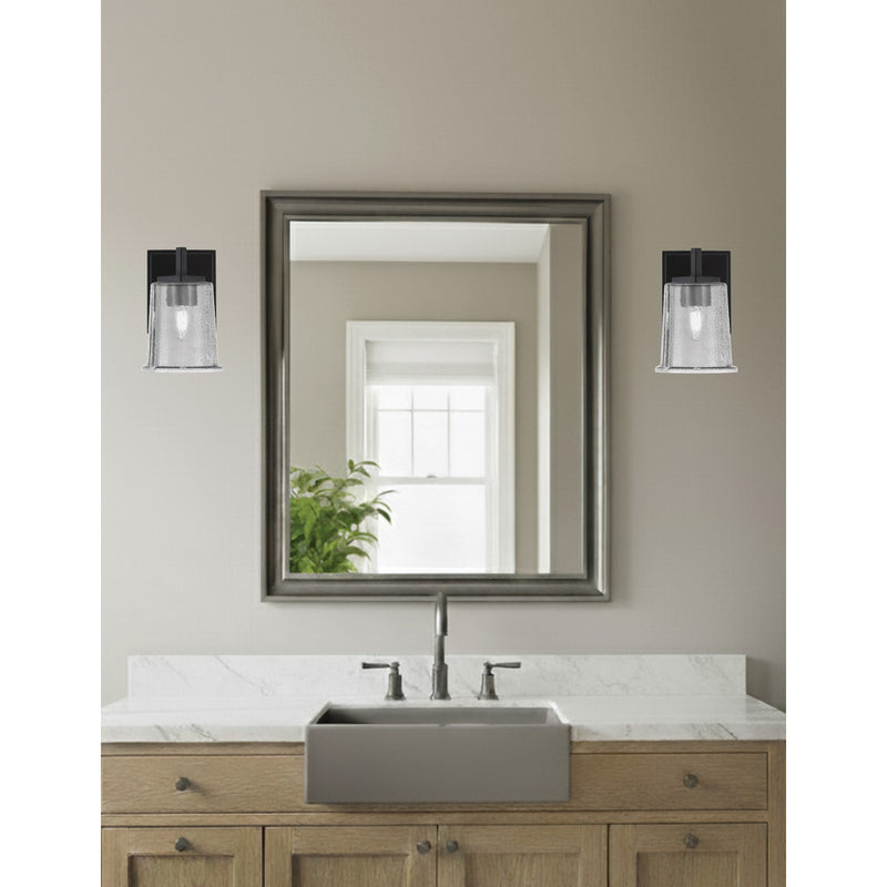 Toltec Franklin 9in 1-Light Wall Sconce | Modern Matte Black and Smoke Bubble Glass | Bathroom & Hallway Accent Light | Model 1211-MB-5032