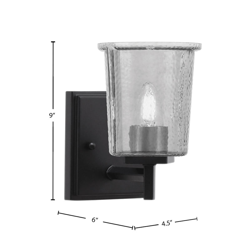 Toltec Franklin 9in 1-Light Wall Sconce | Modern Matte Black and Smoke Bubble Glass | Bathroom & Hallway Accent Light | Model 1211-MB-5032