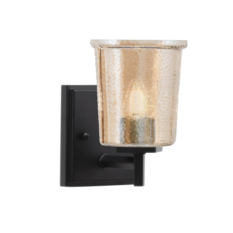 Toltec Franklin 9in 1-Light Wall Sconce | Modern Matte Black and Amber Bubble Glass | Bathroom & Hallway Accent Light | Model 1211-MB-5033