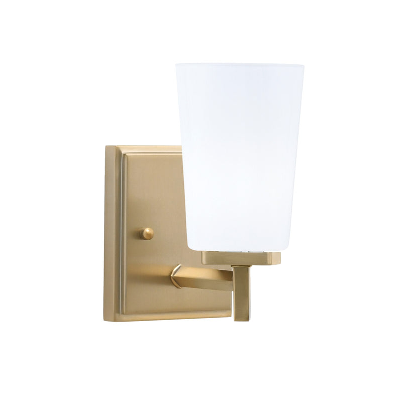 Toltec Franklin 10in 1-Light Wall Sconce | Modern New Age Brass and White Opal Glass | Bathroom & Hallway Accent Light | Model 1211-NAB-261