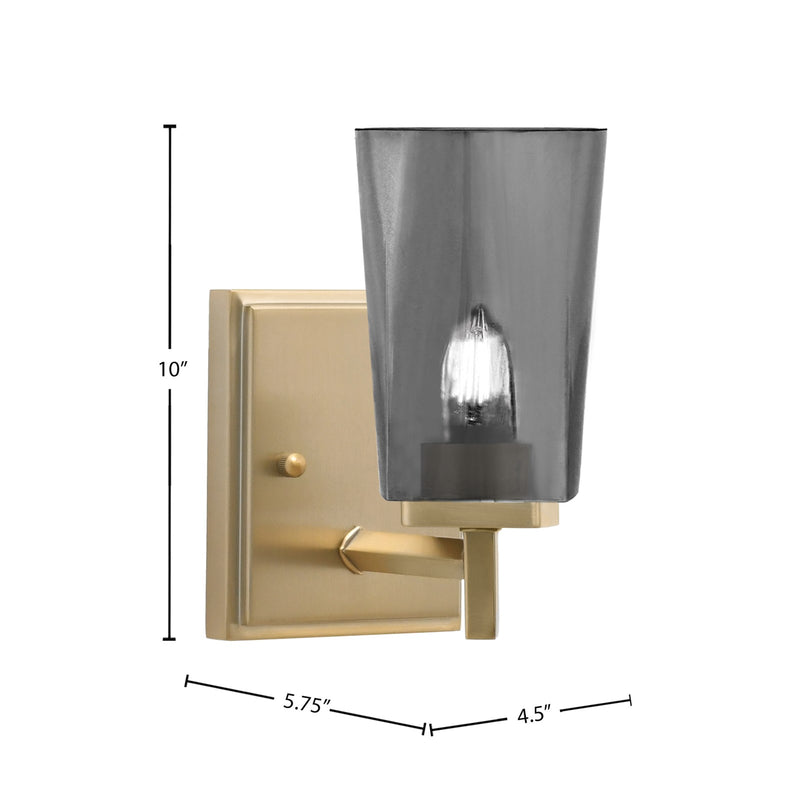 Toltec Franklin 1-Light Wall Sconce | New Age Brass and Smoke Bubble Glass | Bathroom & Hallway Accent Light | 4.5 x 5.75 x 10 in | Model 1211-NAB-262