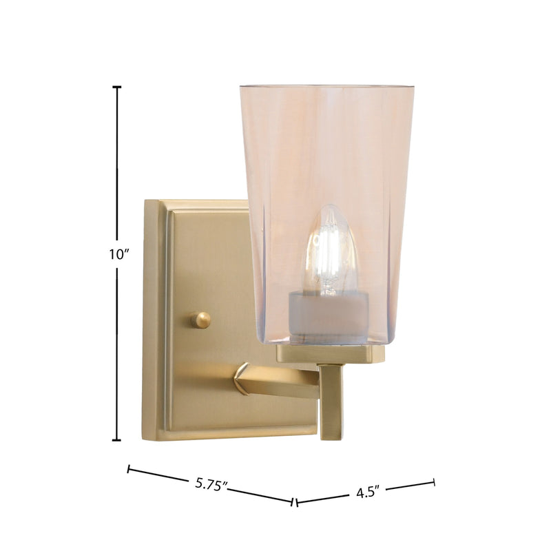 Toltec Franklin 1-Light Wall Sconce | New Age Brass and Amber Gradient Glass | Bathroom & Hallway Accent Light | Model 1211-NAB-263