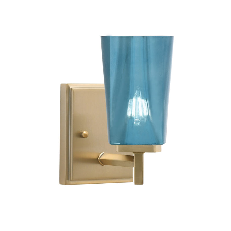 Toltec Franklin 1-Light Wall Sconce | New Age Brass and Blue Gradient Glass | Bathroom & Hallway Accent Light | Model 1211-NAB-265