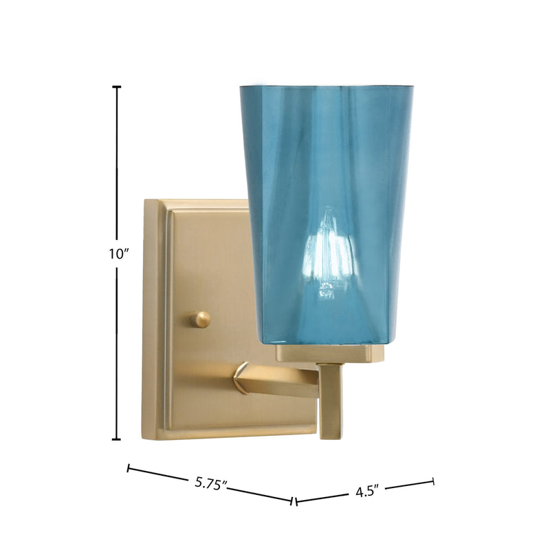 Toltec Franklin 1-Light Wall Sconce | New Age Brass and Blue Gradient Glass | Bathroom & Hallway Accent Light | Model 1211-NAB-265