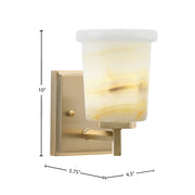 Toltec Franklin 9in 1-Light Wall Sconce | New Age Brass and Natural Stone Shade | Bathroom & Hallway | 4.5 x 6 x 9 in | Model 1211-NAB-4128
