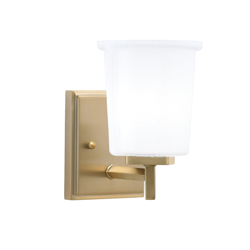 Toltec Franklin 1-Light Wall Sconce | New Age Brass and White Opal Glass | Bathroom & Hallway Accent Light | 4.5 x 6 x 9 in | Model 1211-NAB-5031