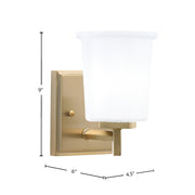 Toltec Franklin 1-Light Wall Sconce | New Age Brass and White Opal Glass | Bathroom & Hallway Accent Light | 4.5 x 6 x 9 in | Model 1211-NAB-5031