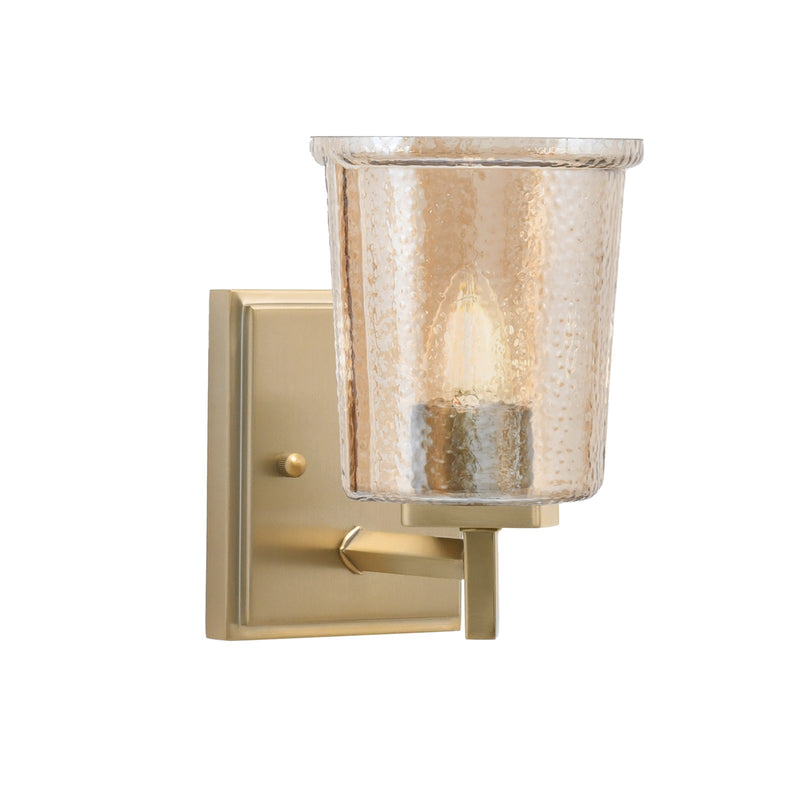 Toltec Franklin 9in 1-Light Wall Sconce | New Age Brass and Amber Bubble Glass | Bathroom & Hallway | 4.5 x 6 x 9 in | Model 1211-NAB-5033