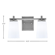 Toltec Franklin 2-Light Bath Bar | Graphite and White Opal Glass | Bathroom Vanity Light | 6.25 x 8.75 in | Model 1212-GP-261